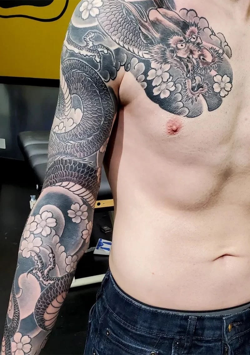 Tattoo of grayscale Japanese Dragon