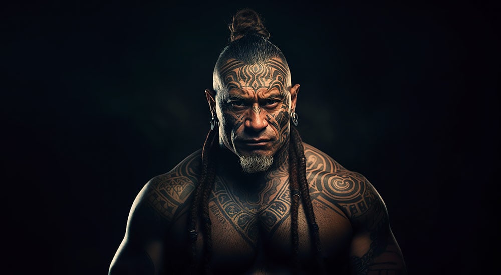 Polynesian Tribal Member covered in tattoos