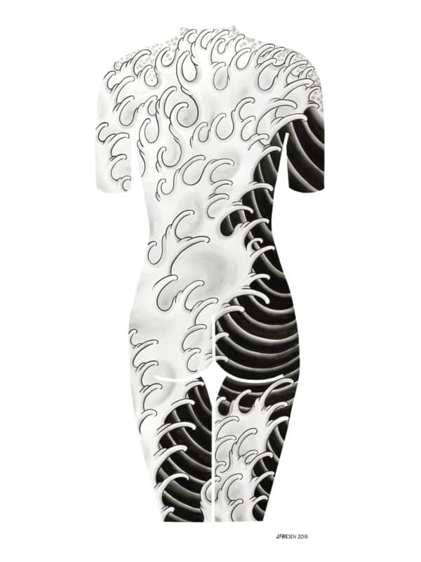 Grayscale painting of tsunami wave