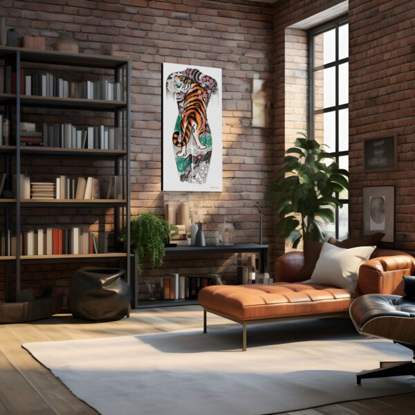 Tiger print on the wall of an office